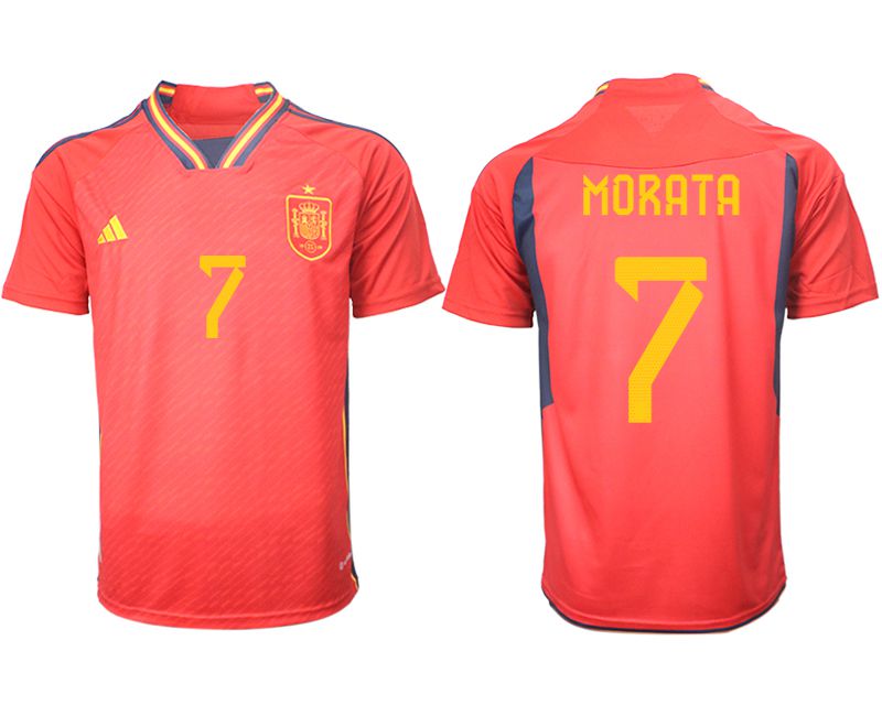 Men 2022 World Cup National Team Spain home aaa version red #7 Soccer Jerseys1